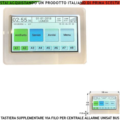 Tastiera Schermo LCD 4,3 Pollici Icone a Colori Touch Screen Aggiuntiva Della Centrale Unisat 2 Max 8 Collegamento Sul BUS Fissaggio a Parete Visione Icone Sono Le Stesse Delle APP Gestione Domotica (1/4)