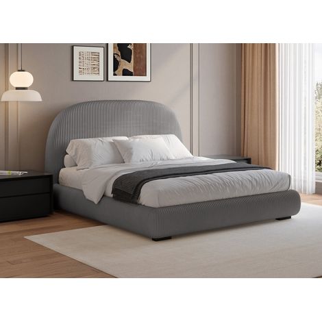 Lit double en velours cotele epais gris 180x200cm cosy (1/5)