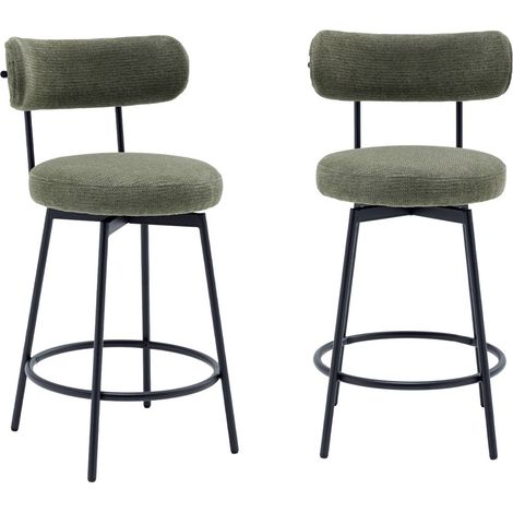 sweeek - 2er-Set Barhocker mit drehbarem Sitz aus Metall mit Stoffbezug