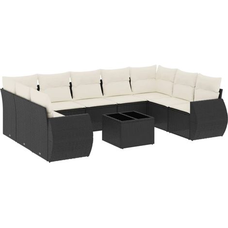 Set de sofás de jardín 10 pzas cojines ratán sintético negro vidaXL (1/5)