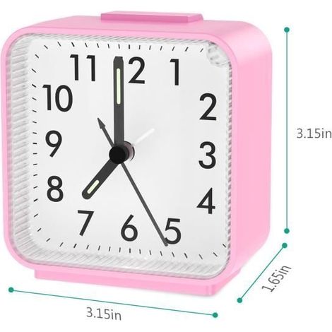 Réveil Matin, Réveils Analogiques à Quartz Numérique 3D, Petite Réveil Silencieux sans Tic-Tac, Veilleuse et Snooze - Rose