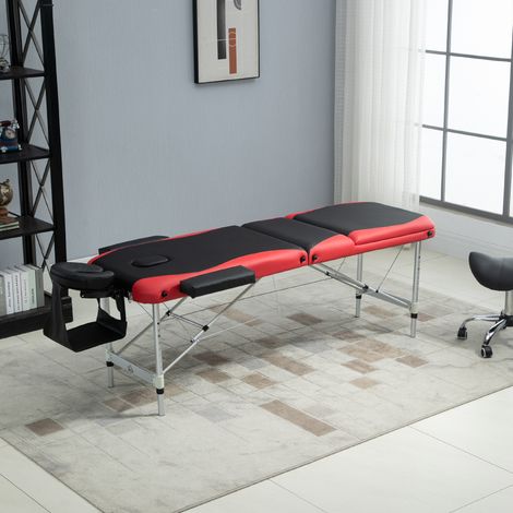 Camilla de Masaje Plegable y Portátil 210x81x62-85 cm Mesa Ajustable en Altura con Reposacabezas y Apoyabrazos para Tatuaje Fisioterapia Negro y Rojo (1/5)