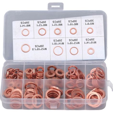 Joint De Vidange - Cuivre Rouge Traitement Thermique - Pour Robinet Eau Huile Hydraulique - Kit 200 Pièces M5 À M14 (1/5)