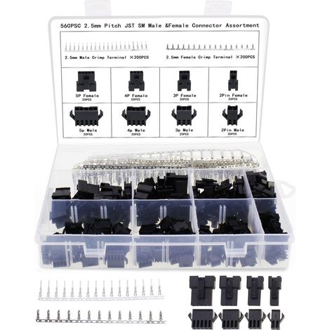 Connecteur JST SM - Pas de 2,5 mm - Mâle et Femelle - Kit de Logements pour Câblage Électronique - 560 Pièces (1/5)