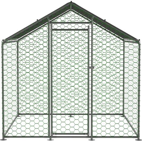 Poulailler parc grillagé 2 x 2 x 2 m en acier galvanisé avec bâche PE imperméable, serrure de sécurité et montage rapide pour volailles et petits animaux  CHICFURN (1/5)