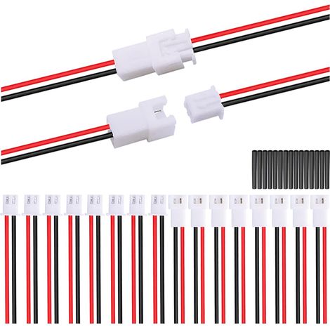 Lot de 10 paires de câbles XH 2,54 mm 2 broches mâle et femelle avec 22 AWG 100 mm rouge et noir et tube thermorétractable pour petite prise de batterie de drone, bande lumineuse (1/5)
