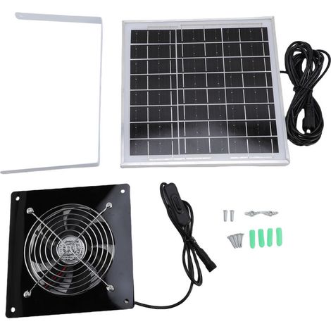 Jeffergarden Ventilateur d'extraction solaire, panneau de 8 W et ventilation à haute vitesse pour serre, poulailler, abri pour animaux. (1/5)
