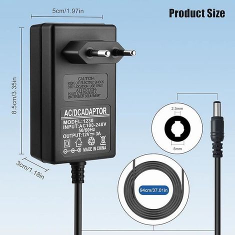 Alimentation Universelle 12V 3A 36W Transformateur AC/DC Adaptateur Secteur 100V-240V avec Connecteurs DC Interchangeables (1/5)