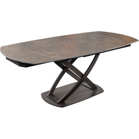 Mesa ATONIA – Ovalada extensible 130 a 190 cm – Tablero cerámico efecto mármol bronce – Patas de metal – Estilo moderno