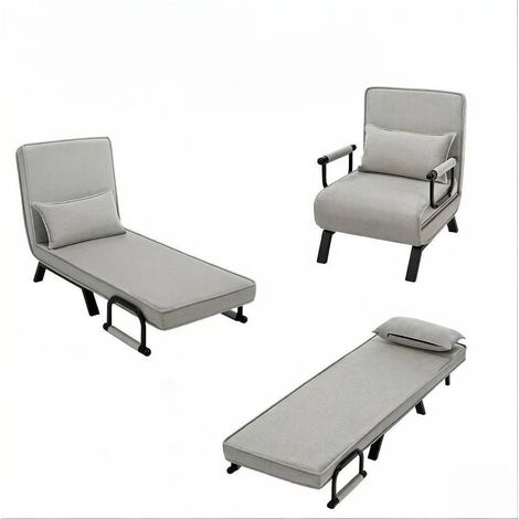 Sillón cama plegable convertible 3 en 1 gris claro con respaldo ajustable (1/5)