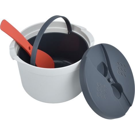 Cuiseur à riz micro-ondes 2L en polypropylène alimentaire, cuillère à riz, couvercle, passoire, cuiseur vapeur, orange (1/5)