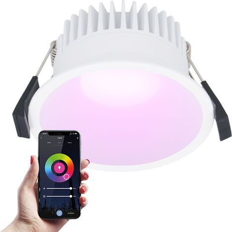 1 spot LED encastrable, 10 W 630 lm RGBWW dimmable, IP44 WiFi Bluetooth, pour salle de bain et véranda (1/5)