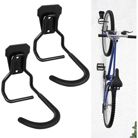 Juego de 2 ganchos verticales para bicicletas, ideales para portabicicletas, estante de almacenamiento resistente para el hogar, perchero de pared, portabicicletas de pared y portabicicletas de garaje (1/4)
