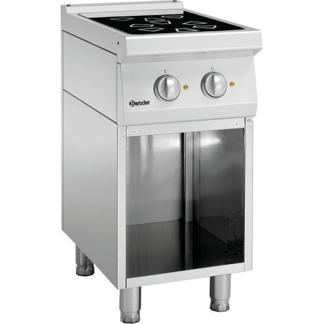 Fourneau sur meuble vitrocéramique 2 zones radiantes - L400xP700xH850-900 - soubassement ouvert - Bartscher