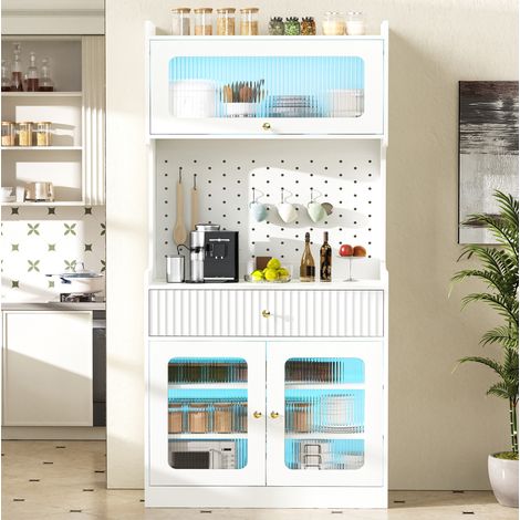 MEUBLIV Hochschrank weiß 80x40x180 cm – LED, verstellbare Regalböden und Schublade (1/5)