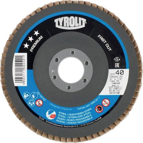 Fächerscheibe PREMIUM FASTCUT D.125mm K.60 gekr.Stahl,VA ZA-ZK TYROLIT (1/4)
