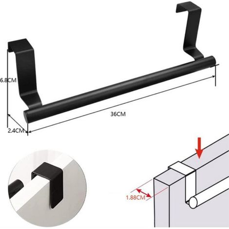 Lot de 2 barres porte-serviettes inox 36cm - Sans perçage - Pour cuisine et salle de bain - Noir (1/4)