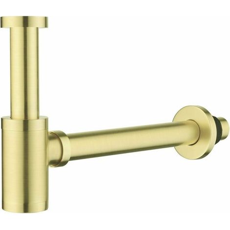 Siphon design, siphon design universel pour lavabo et vasque, bonde de salle de bain, siphon bouteille 1 1/4 x 32mm, siphon rond, brossé, or brossé (1/5)