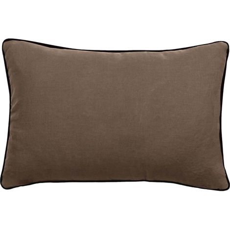Housse de coussin Lin lavé - Doublé coton lavé - Finition galon noir "Prélude" Vent du sud - Prélude Tabac - Housse de coussin 30 x 50 cm - Prélude Tabac - (1/4)
