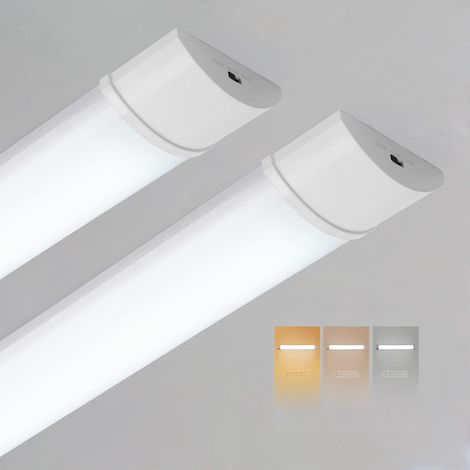 Pack of 2 LED Strip Lights 120 cm, 3CCT Adjustable 3000K/4000K/6500K Neon LED 3750LM Super Bright No Flickering LED Indoor Lighting for Garage, Parking, Office, Workshop (1/5)