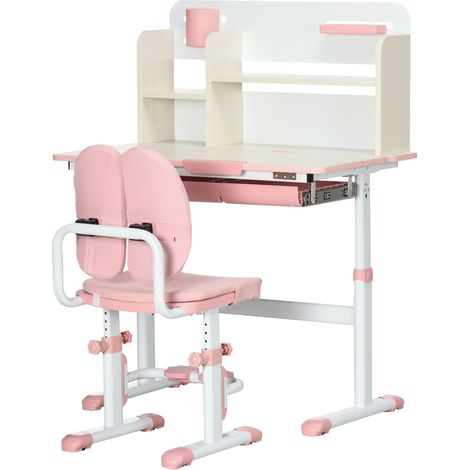 HOMCOM Banco Scuola Inclinabile e Sedia Altezza Regolabile Bimbi 3-12 Anni Rosa (1/5)