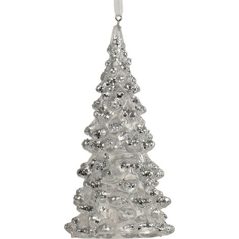 Kaemingk – Suspension de Noël sapin – Plastique transparent, paillettes argentées, Ø 5 cm, H 11,5 cm