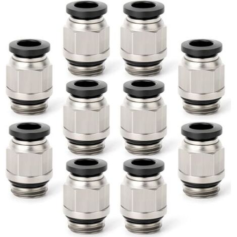 Lot de 10 raccords rapides droits mâles pour tube de 6 mm de diamètre extérieur x filetage BSP 1/8" avec bague d'étanchéit (1/4)
