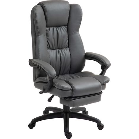 Chaise pivotante réglable repose-pieds appuie-tête massage imitation cuir gris foncé 68,5x68,5x113-121cm
