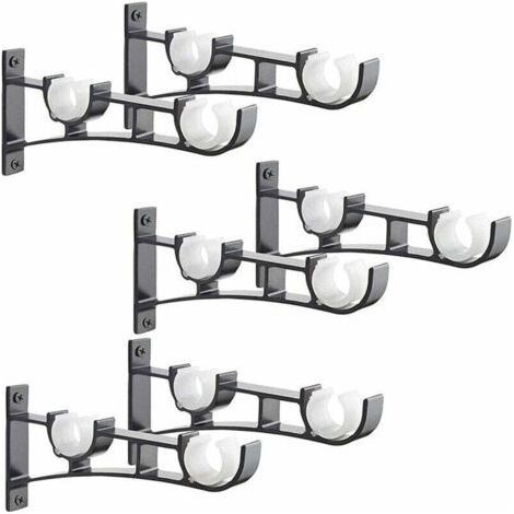 6Pièces Tringle à Rideau en métal Robuste, Support de Tringle à Rideaux,Double Tringle à Rideau Pole Holder, Support Rideau,Support de Tringle à Rideau en Aluminium,Support de Tringle à Rideau Noir (1/4)
