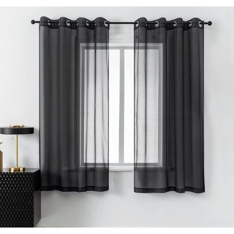 Rideau en tulle translucide avec œillets, 2 panneaux (134 cm x 160 cm, noir) (1/5)