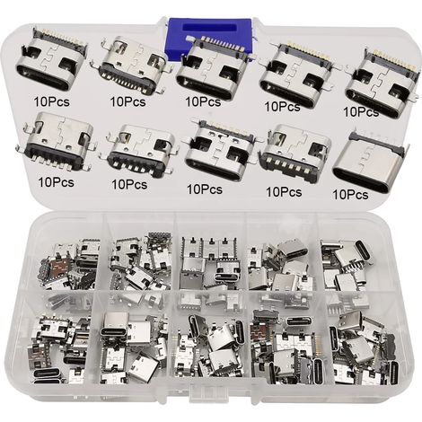 Conectores USB Tipo-C, diseño duradero, múltiples configuraciones de pines, caja de 100 unidades. (1/2)