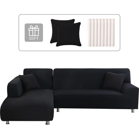 Housse de Canapé d'angle Extensible 2 Pièces Housse de Canapé avec Accoudoirs Convertible avec Deux Taies d'oreiller Couverture de Canapé d'angle Forme de L Revêtement Canapé,Le Noir (1/5)