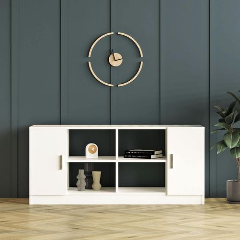 Meuble TV blanc moderne 2 portes 4 niches ouvertes MARFA (1/5)