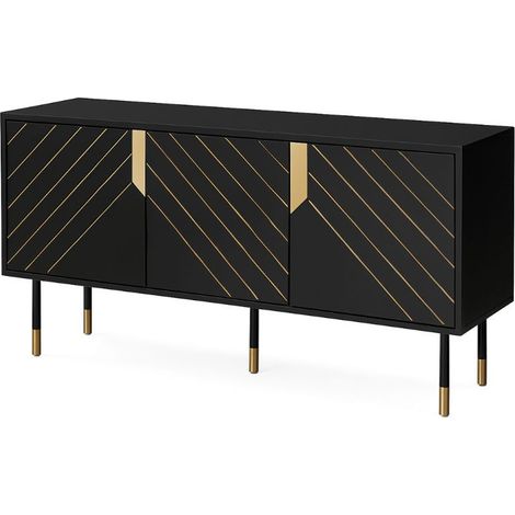Buffet design noir et doré 3 portes 154 cm Cardona (1/4)