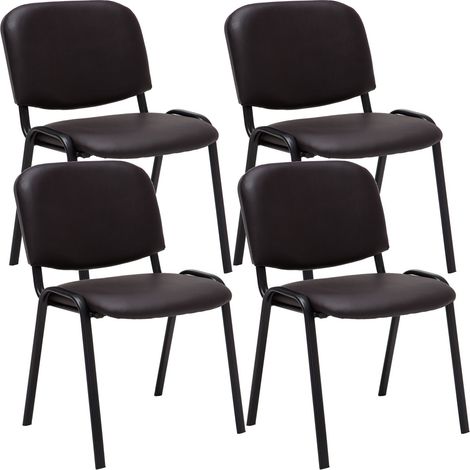 Set 4 sedie visitatore area attesa impilabili in PVC marrone, base a 4 gambe in metallo nero 100003183