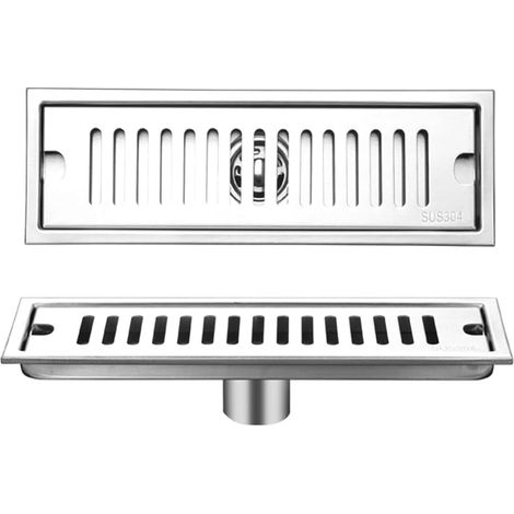 Siphon de Sol Rectangulaire, Long Drain de Douche en Acier Inoxydable Amovible avec Double Filtration 30cm pour Salle de Bain Cuisine Balcon