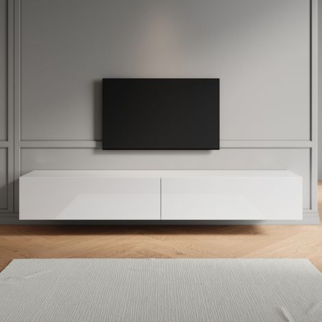 SONNI TV Schrank mit Schublade, Wandmontage/Standmontage, Moderner Hochglanz TV Board, Geeignet für Wohnzimmer und Schlafzimmer, Weiß, 2000 x 400 x 300 mm (1/5)