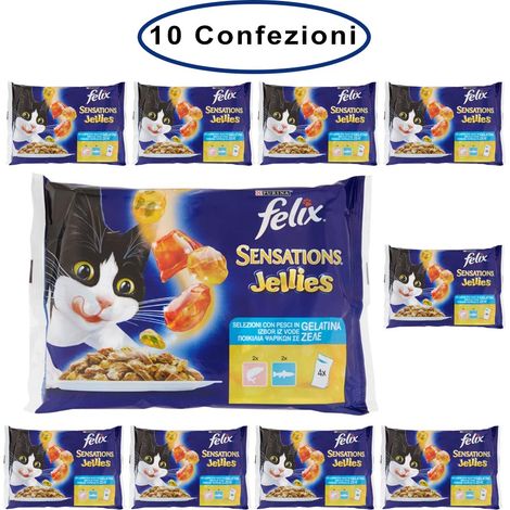 Purina felix sensations jellies umido gatto salmone & trota 10 confezioni da 4 buste da 100 grammi