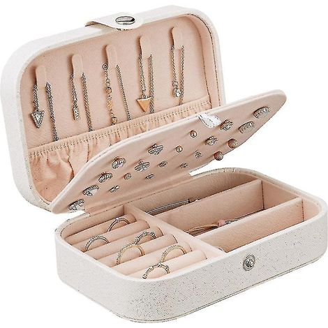 Boîte à bijoux de voyage, boîte à bijoux en polyuréthane pour femmes et filles, mini étui de voyage portable pour boucles d'oreilles, Ringwhite (1/5)