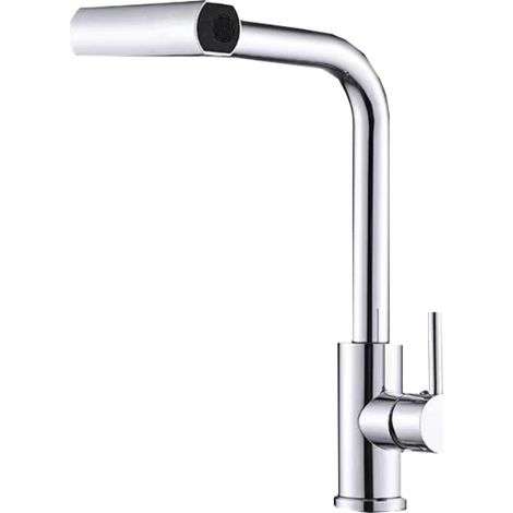 Cross-border 304 stainless steel pull-out kitchen faucet, hot and cold water, for household use in dishwashers, sinks, and vegetable basins - electroplated [four water speed settings]