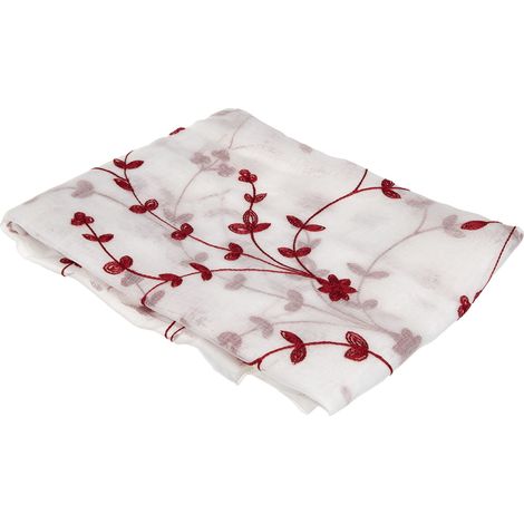 Douceur d'intérieur. Coppia di tende dritte con passanti, 60 x 120 cm, velate, sabbiate, ricamate con piccoli fiori, colore: bianco/rosso.