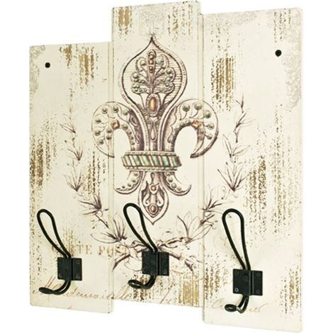 Patère Murale Vintage "Fleur De Lys" 42cm Beige