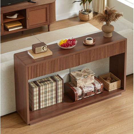 Eingangskonsolentisch 150 cm mit 2 Schubladen und offenem Fach, Walnussoptik OKMYHOME (1/5)