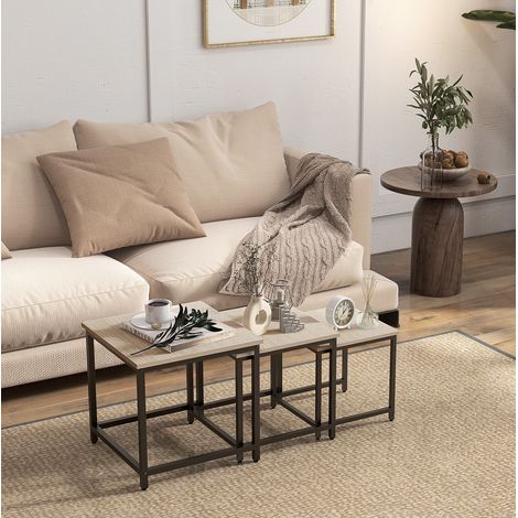 Satztisch-Set 45x45x44 cm Naturholzoptik aus Stahl und Spanplatte mit verstellbaren Füßen (1/5)