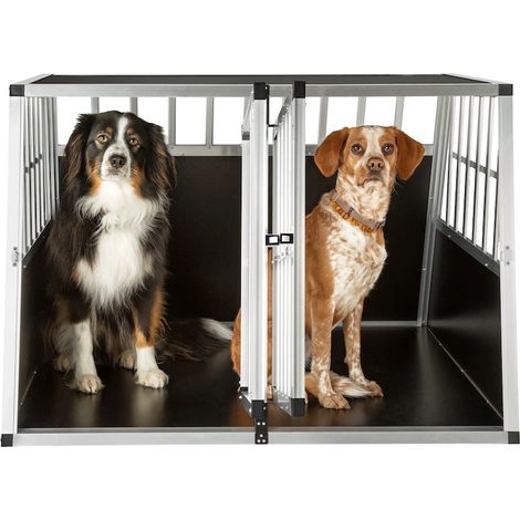 Le Poisson Qui Jardine – Cage de transport double pour chiens – Construction métal et bois – Dimensions 104 x 90,5 x 69 cm – Pans inclinés pour véhicule