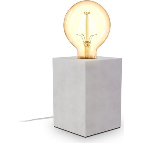 B.K.Licht I lampe de table avec socle en béton I 9x9x13 cm I douille E27 I interrupteur à câble I gris I sans ampoule (1/5)