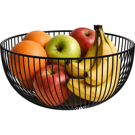 Porte-fruits en métal rond noir - Panier moderne 25 x 13 cm - Design minimal pour table de cuisine - Structure solide en acier peint (1/5)