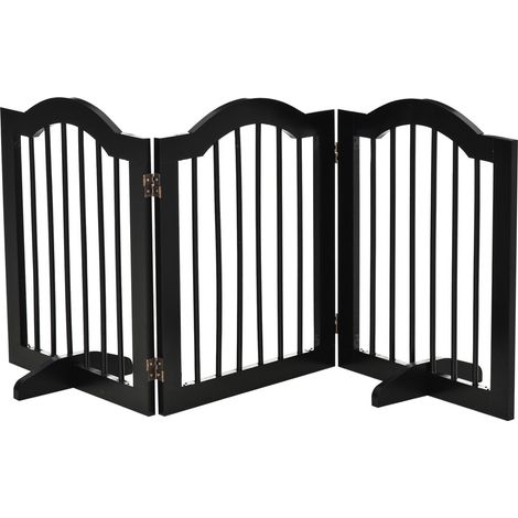 Barrera Para Perros Puerta Protectora Puerta Para Perros Configuración Puerta 3 Piezas Con Dos Pies De Apoyo Estable Plegable Mdf Negro 154,5X29,5X61Cm