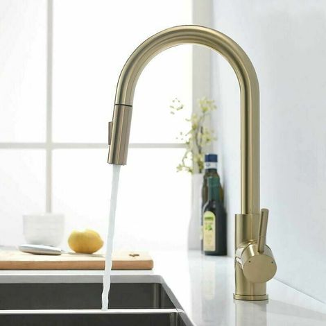 Brushed Gold Kitchen Faucet With Pull Out Spray 360° Swivel Kitchen Mixer Tap For Kitchen Sink Mixer Tap (1/4)