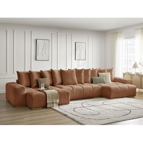 BOBOCHIC - Canapé panoramique convertible coffre ANAKIN tissu texturé   Orange (1/5)